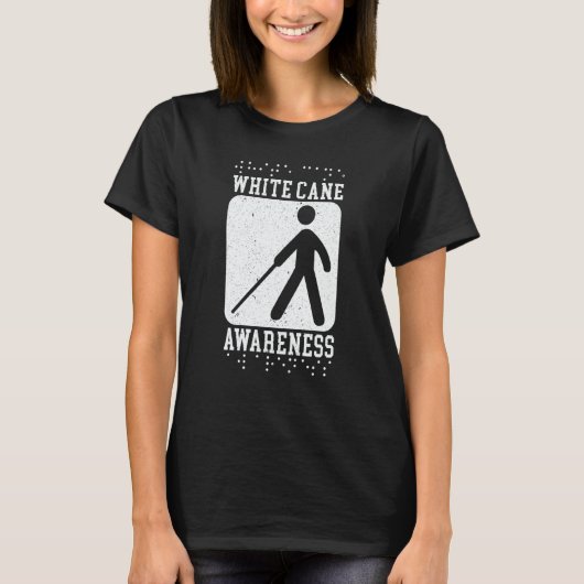 White Cane Awareness Braille Blind Awareness  1 Tシャツ (正面)