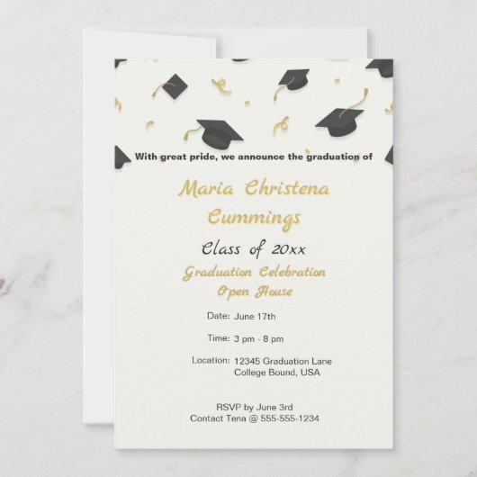 White Cap & Confetti Graduation 案内状 (正面)