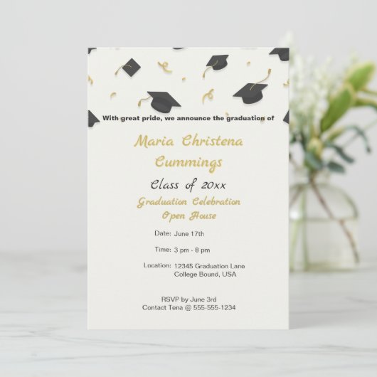 White Cap & Confetti Graduation 案内状 (スタンド正面)