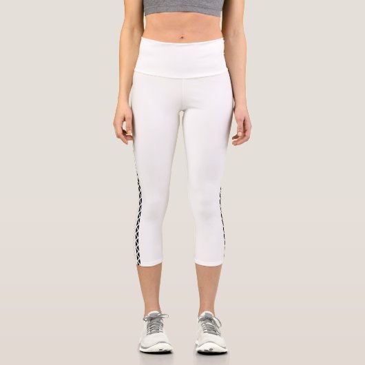 White Capri Leggings with Black Side Stripe カプリレギンス (正面)