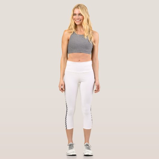 White Capri Leggings with Black Side Stripe カプリレギンス (正面)