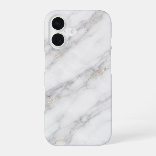 White Carrara Marble with Champagne Gold Veining iPhone 16ケース (裏面)