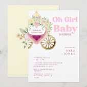 White Carriage Making an Entrance Soon Baby Shower 招待状 (正面/裏面)