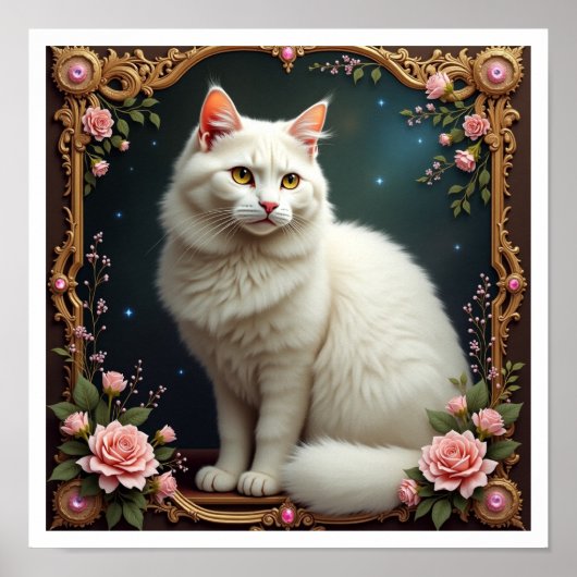 White Cat 5D Diamond Painting Kit ポスター (正面)