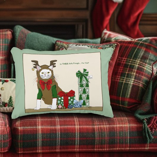 White Cat Christmas Jolly Funny アクセントクッション