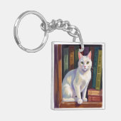 White Cat Drawing キーホルダー (正面左)