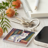 White Cat Drawing キーホルダー (正面右)