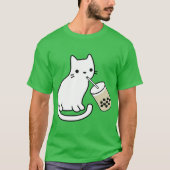 White Cat Drinking Boba Milkea boy Tシャツ (正面)