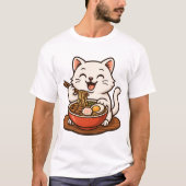 White Cat Eating Ramen Tシャツ (正面)