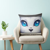 White Cat Illustration With Vibrant Blue Eyes クッション (椅子)