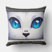 White Cat Illustration With Vibrant Blue Eyes クッション (裏面)