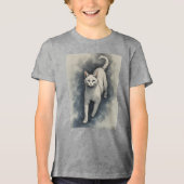 White Cat in a Chinese Ink Drawing Style トライブレンドTシャツ (正面)