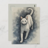 White Cat in a Chinese Ink Drawing Style ポストカード (正面/裏面)