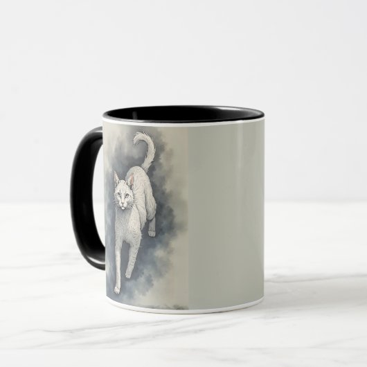 White Cat in a Chinese Ink Drawing Style マグカップ (正面左)