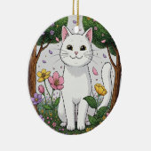 White Cat in a Colorful Garden セラミックオーナメント (右)