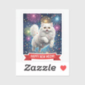 White Cat Jumping in Confetti Sticker シール (シート)