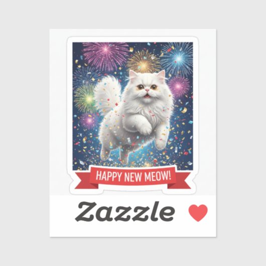 White Cat Jumping in Confetti Sticker シール (シート)