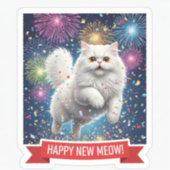White Cat Jumping in Confetti Sticker シール (正面)