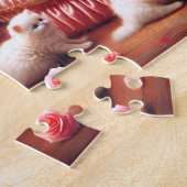 White Cat & Kittens Pink Rose Fancy Feline Family ジグソーパズル (側面)