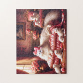 White Cat & Kittens Pink Rose Fancy Feline Family ジグソーパズル (縦)