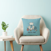 White Cat Knitting Cute Hobby Home Decor Blue クッション (椅子)