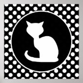 White Cat on Black and White Polka Dots ポスター (正面)