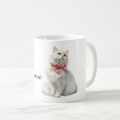 White Cat Red Bow Heart Charm コーヒーマグカップ (正面右)