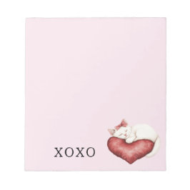 White Cat Red Heart Pillow ノートパッド