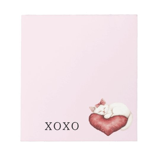White Cat Red Heart Pillow ノートパッド (正面)