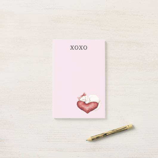 White Cat Red Heart Pillow ポストイット (デスク上)