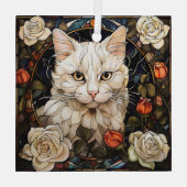 White Cat Rose Mosaic Stained ガラスオーナメント (裏面)