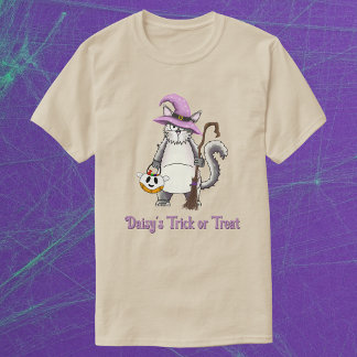 White Cat Witch Whimsical Halloween Treat Unisex Tシャツ