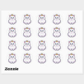 White Cat With Crown Sticker Cute Princess Cat ラウンドシール (シート)