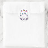 White Cat With Crown Sticker Cute Princess Cat ラウンドシール (バッグ)
