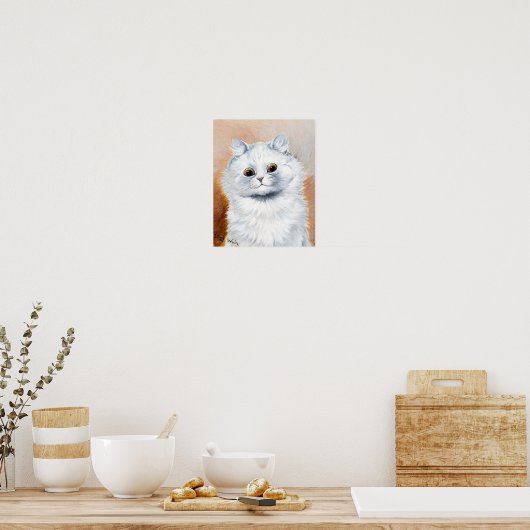 White Cat with Fan ポスター (キッチン)