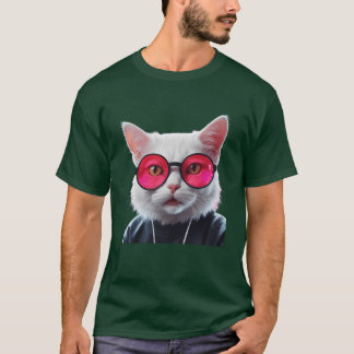 White Cat with Pink Glasses Cool Tシャツ