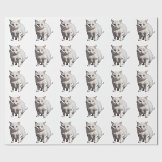 White Cat with Subtle Gray Tabby Markings ラッピングペーパー (フラット)