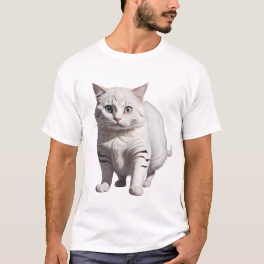 White Cat with Subtle Gray Tabby Markings Tシャツ (正面)
