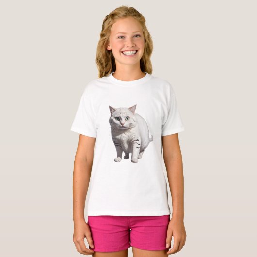 White Cat with Subtle Gray Tabby Markings Tシャツ (正面フル)