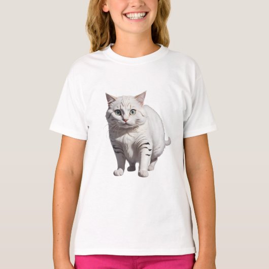 White Cat with Subtle Gray Tabby Markings Tシャツ (正面)