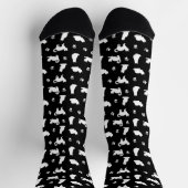 White Cats and Paw Prints on Black Pattern ソックス (上部)