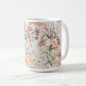 White Cats Pink Roses Floral  コーヒーマグカップ (正面右)