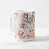 White Cats Pink Roses Floral  コーヒーマグカップ (正面左)