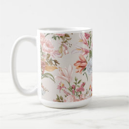 White Cats Pink Roses Floral  コーヒーマグカップ