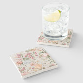 White Cats Pink Roses Floral  ストーンコースター (横)