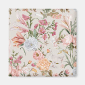 White Cats Pink Roses Floral マグネット (正面)