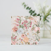 White Cats Pink Roses Floral Flat Thank You Card カード (スタンド正面)