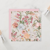 White Cats Pink Roses Floral Flat Thank You Card カード (正面/裏面インサイチュ)