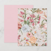 White Cats Pink Roses Floral Flat Thank You Card サンキューカード (正面/裏面)