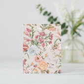 White Cats Pink Roses Floral Flat Thank You Card サンキューカード (スタンド正面)